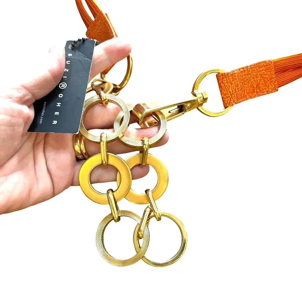 Suzi Roher NWT orange double band stretch belt chunky gold hoops chain Size XL